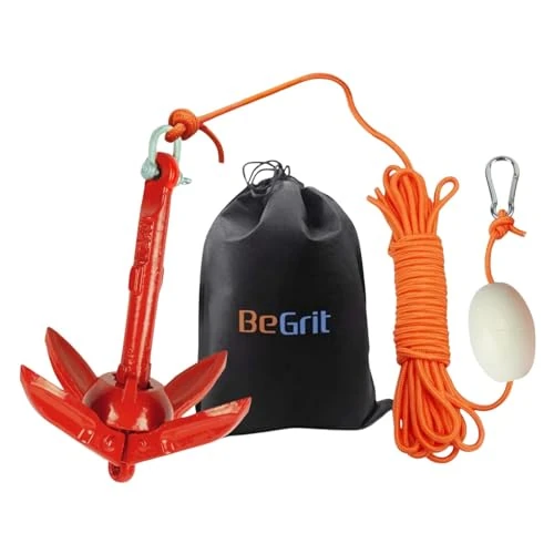 BeGrit Kayak Anchor, Small Boat Anchor, Foldable Marine Anchor for Fishing, Kayak, Paddle Board, Canoe, Jet Ski, with 10M Anchor, Tow Rope Carry Bag (1.5LB, Red) - Image 1
