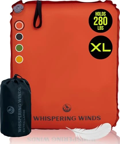 Whispering Winds Inflatable Seat Cushion for Air Travel, Stadium, Hiking, Airplane - Lightweight, Leakproof Self-Inflating Seat Cushion Foam Pad for Sitting, Camping, Car (XL-Fire Brick)