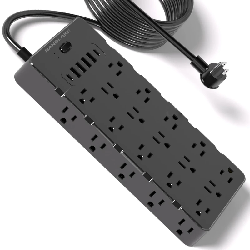 NANOLAKE Heavy Duty Surge Protector Power Strip - 25 AC Outlets, 6 USB Ports, 4000J Protection, 6.5ft 14AWG Extension Cord, Flat Plug, Mountable,ETL Listed