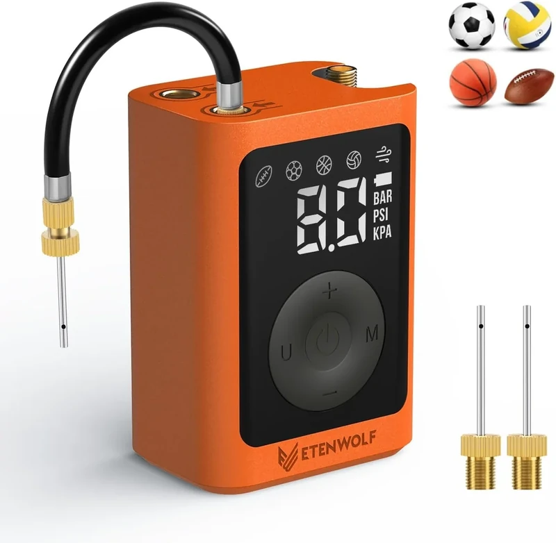 ETENWOLF P300 Plus Ball Pump, Electric Basketball Pump Inflation and Deflation, with 3200 mAh Rechargeable Battery, Air Pump for All Sports Balls, Vivid Orange