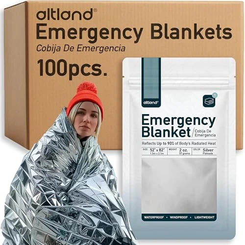 Altland 200 Pack of Emergency Blankets - Individually Packaged Silver Mylar Blankets