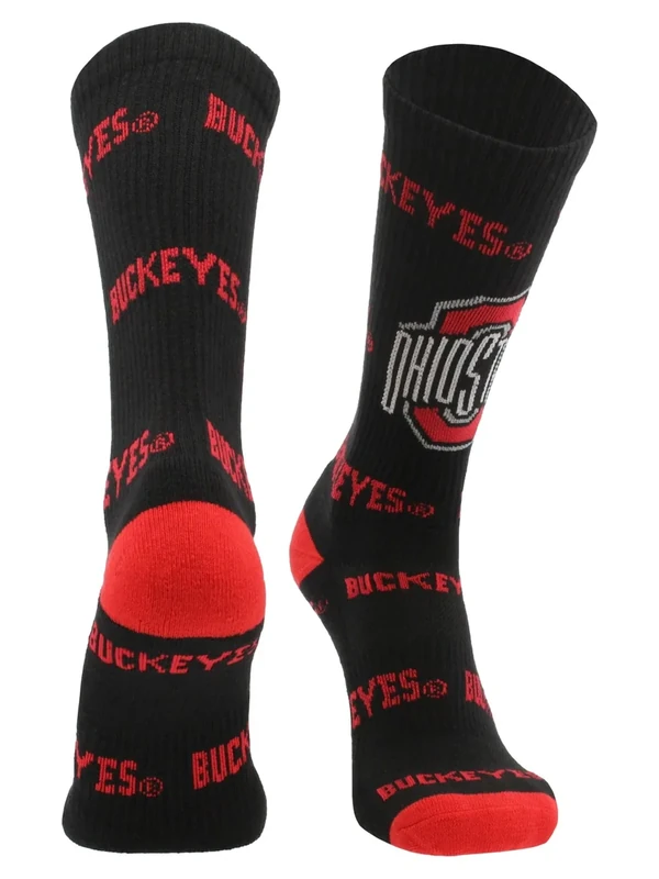 TCK Ohio State Buckeyes Mayhem Crew Socks (Black/Scarlet/Gray, Large) - Ohio State Black/Scarlet,Large