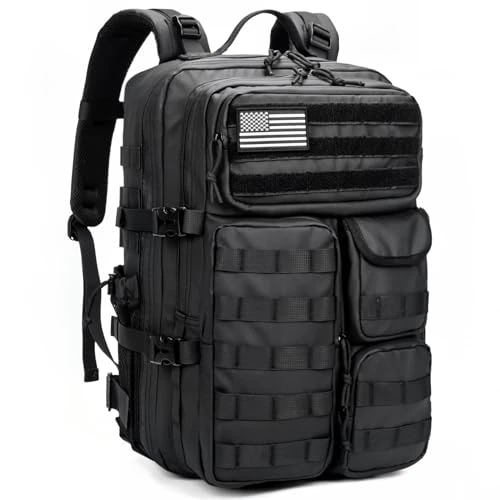 Wotony Tactical Backpack - Military waterproof backpack with multiple pockets and tactical gear for the outdoors (Polyurethane-Black, 45L)