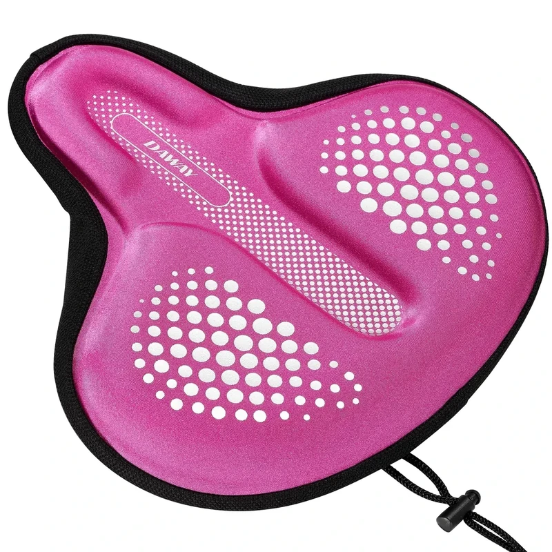 DAWAY C9 Extra Large Comfortable Bike Seat Cushion - Wide Memory Foam Padded Bike Seat Cover for Men Women Comfort, for Peloton, Stationary Indoor Exercise, Mountain Road Outdoor Bicycle Saddle, Pink