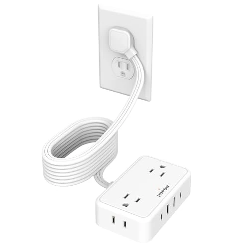 HOPOW 15 ft Flat Cord - 4 AC Outlets + 4 USB (2 USB-C) - Cruise OK