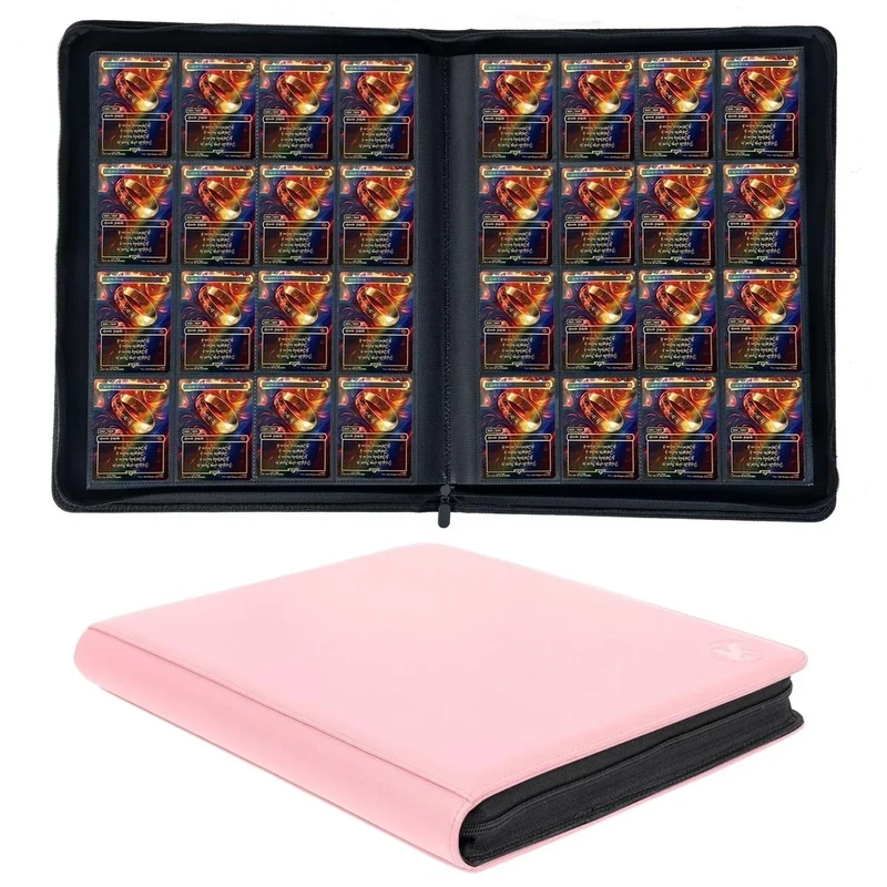 KUOOKING 1000+ Pockets Trading Card Binder, 16-Pocket Card Ablum Compatible with MTG,Sports Cards & Other Standard Size Trading Cards (Pink)