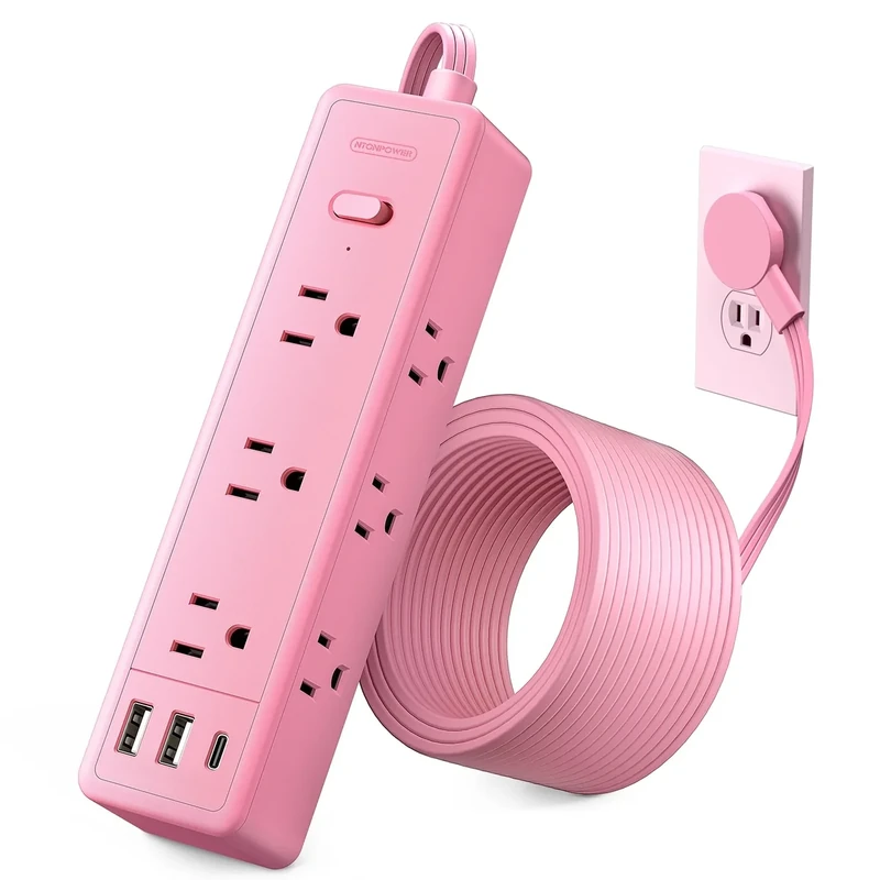 Pink Power Strip, NTONPOWER Surge Protector Power Strip, Cute Pink Extension Cord 5FT, 9 Outlets 3 USB (1 USB C), Mounted, 1080J, Multiple Outlets for Home Office, Kawaii, Desk Accessories, Women