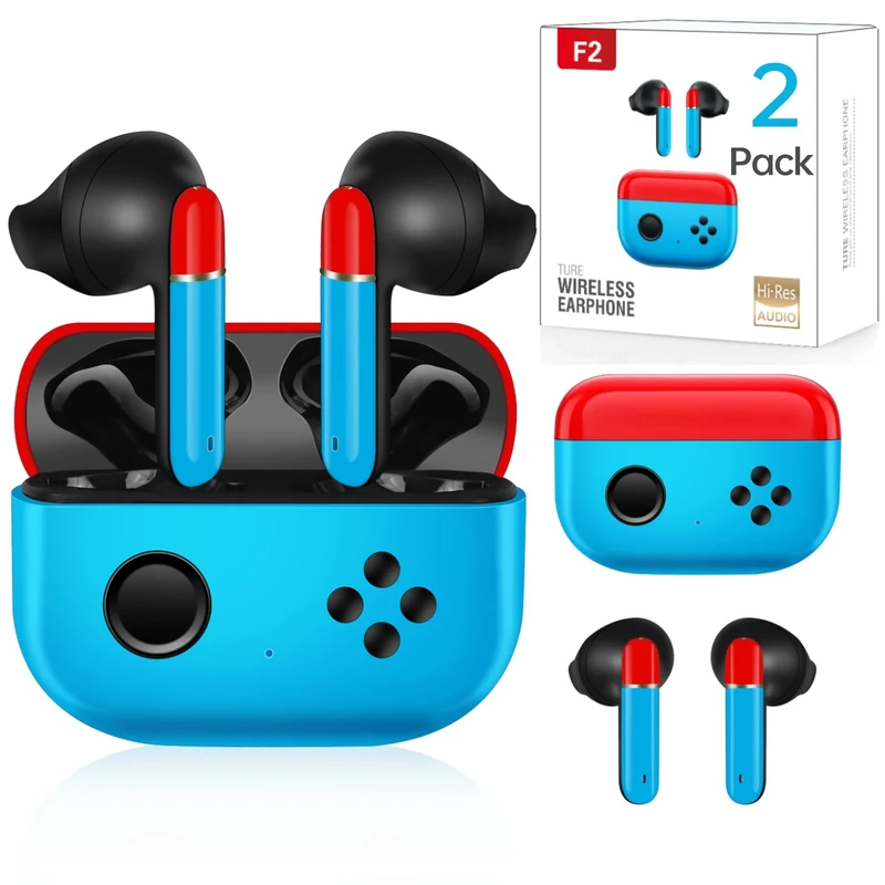Awaiymi 2 Pack Kids Adults Wireless Earbuds, Bluetooth 5.3 Touch Control Wireless Earbuds for Kids Adults with Charging Case,Ear Buds for Gifts