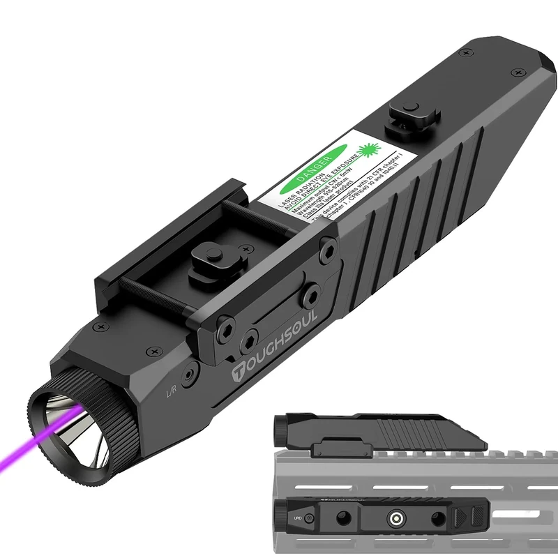 TOUGHSOUL Mlok Picatinny 2 in 1 Tactical Flashlight with Purple Laser Sight Combo, Body Material Polymer 1450 Lumen Light with Rechargeable Battery