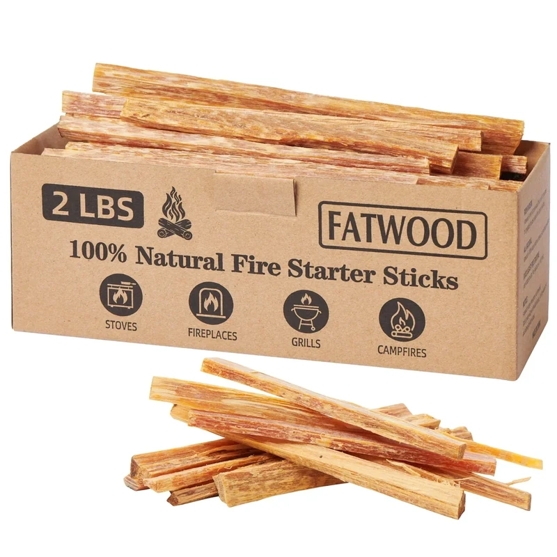 2 lbs Fatwood Fire Starter Sticks, 100% Natural Kindling Firewood Firestarter for Stoves, Pine Wood for Fireplaces, Campfires, Bonfires, Grill