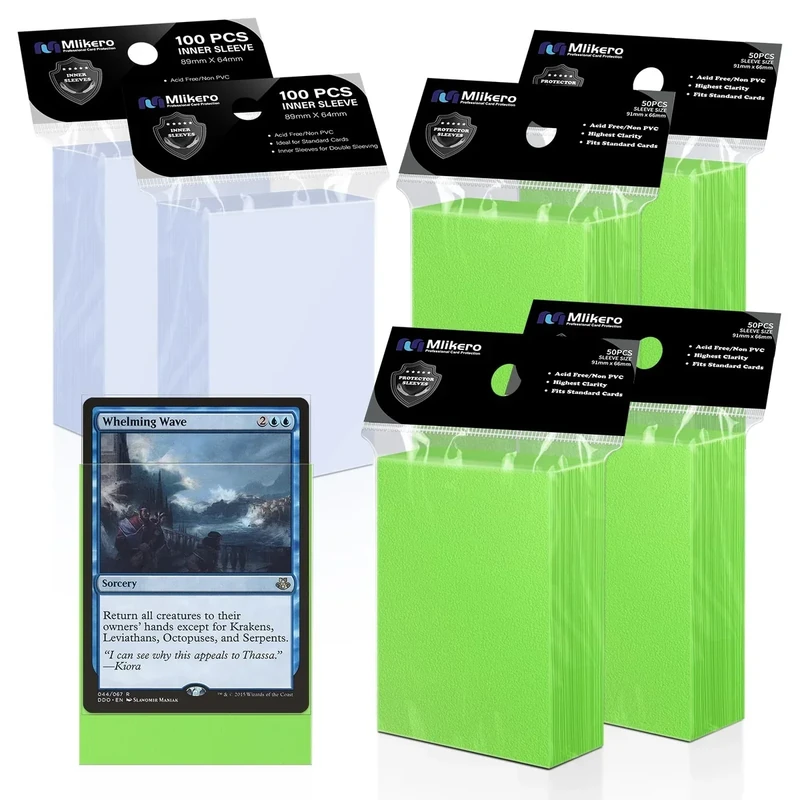 400 Pack Card Sleeves, 200 Matte Green Trading Card Sleeve and 200 Perfect Fit Sleeves Ideal for Double-Sleeving, Compatible with MTG, TCG