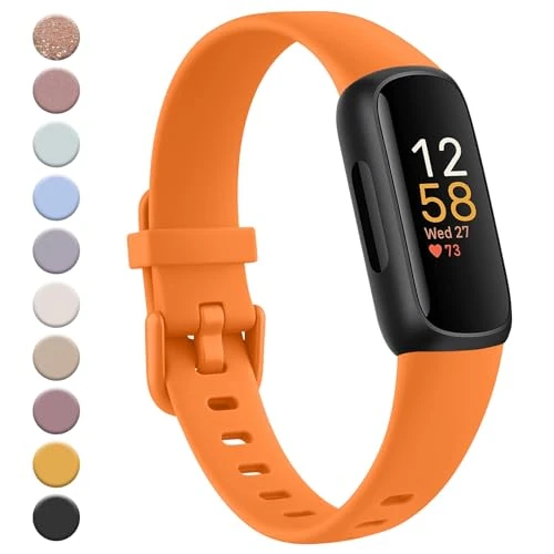 Meliya for Fitbit Inspire 3 Bands Women Men, Soft Silicone Adjustable Wristband Replacement Sport Straps Compatible with Fitbit Inspire 3 Fitness Tracker (Orange)