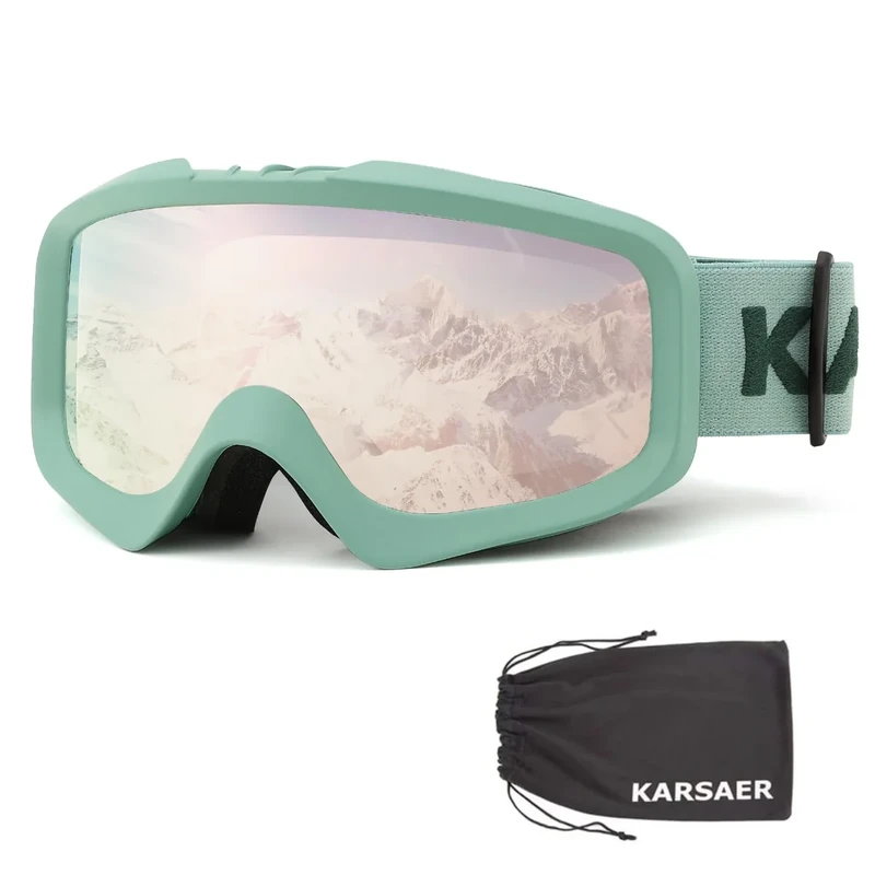 Karsaer Ski Goggles Anti-Fog Snow Goggles OTG 100% UV Protection Snowboard Goggles Bendable Dual-Lenses for Men Women Youth