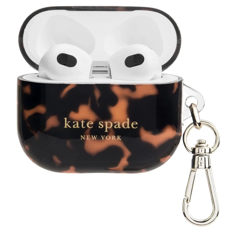 Kate Spade New York AirPods Protective Case with Keychain Ring - Tortoiseshell, Compatible with AirPods 3rd Generation