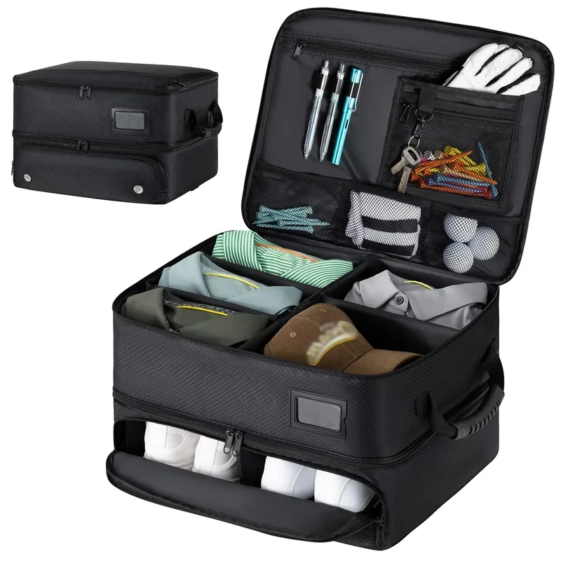 HIMAL HIMAL 2 Layer Golf Trunk Organizer, Golf Gifts for Men with Separate Ventilated Compartment, 2-Pair Capacity, Waterproof SUV Car Locker for Balls, Tees, Clothes, Gloves, Accessories, Golfer Gift