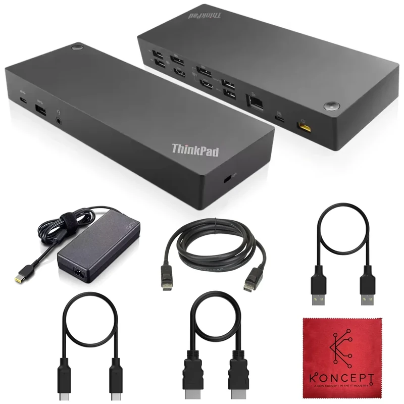 40AF0135US Lenovo Docking Station Dual Monitor Hybrid USB-C with USB-A, 135W, HDMI & DisplayPort Cable - Thinkpad Dock Station