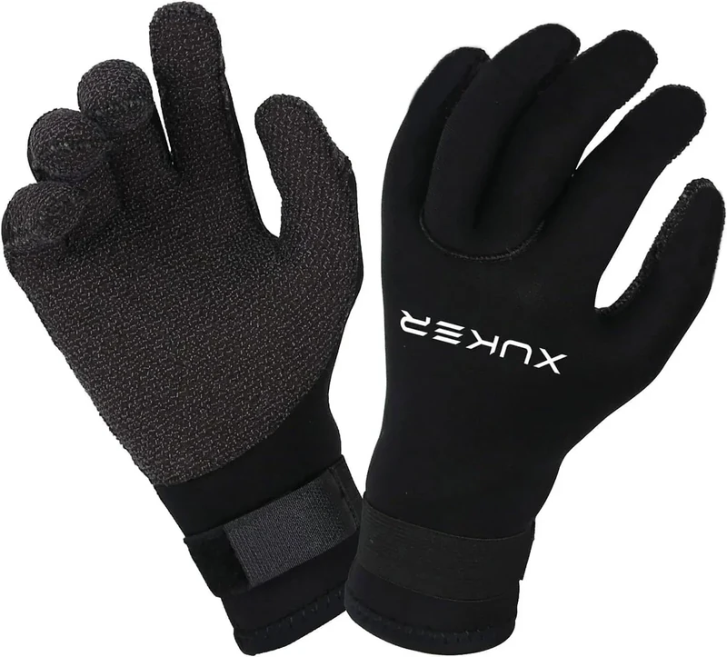XUKER Water Gloves, 5mm Neoprene Five Finger Warm Wetsuit Winter Gloves for Scuba Diving Snorkeling Paddling Surfing Kayaking Canoeing Spearfishing Skiing (5mm Black Kevlar, 3XL)