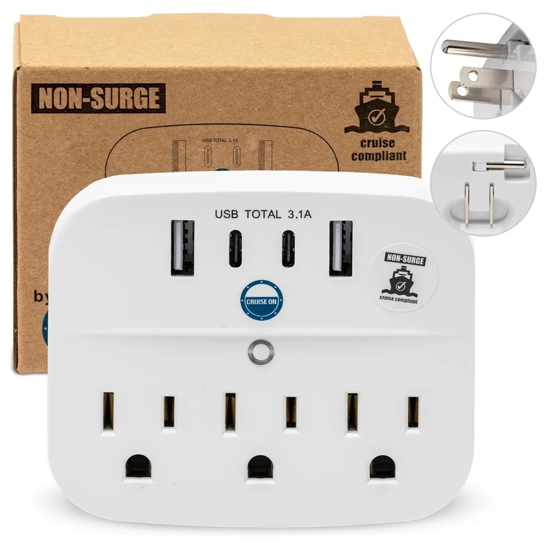 Cruise On Foldable Power Strip - 3 AC, 2 USB-C, 2 USB - Approved