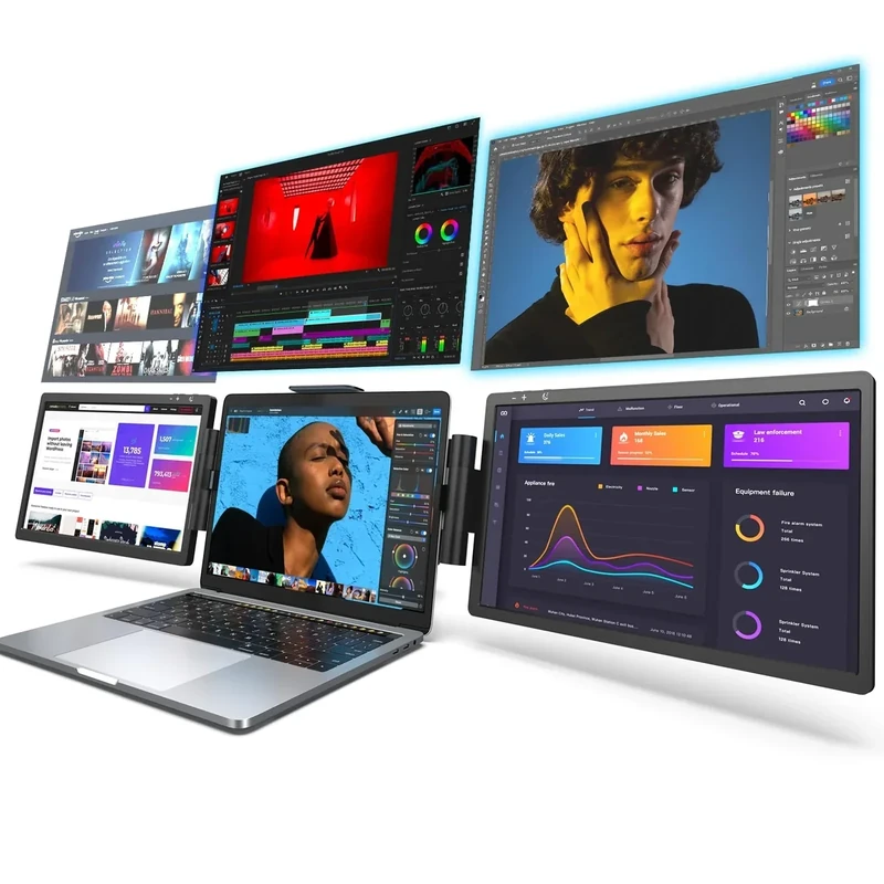 L LIMINK Triple Portable Monitor 12'' FHD 1080P USB-C Dual Extender