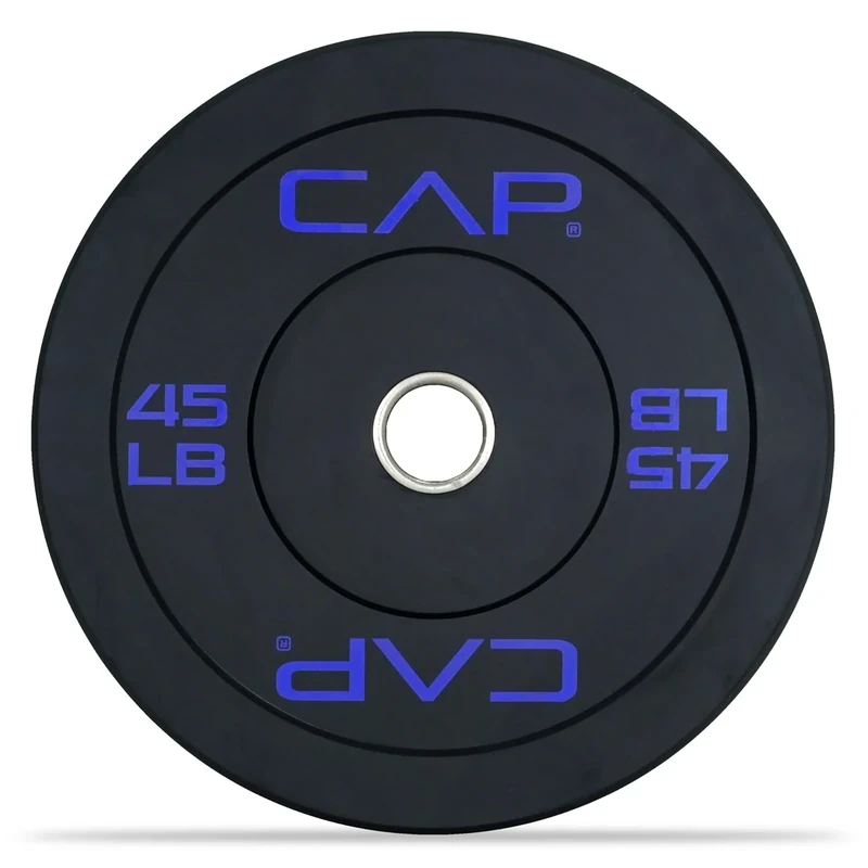 CAP Barbell Economy Olympic Bumper Plate with Blue Logo, Black, 45 lb Single