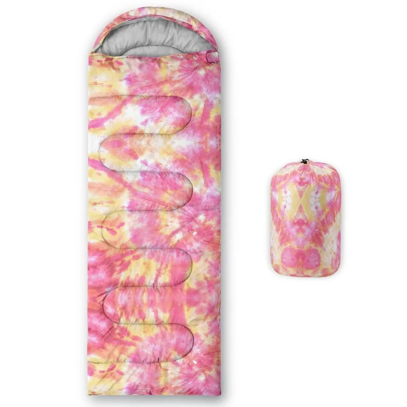 QOOMO Pink Tie Dyed Spiral Swirl Printed Camping Sleeping Bags,3 Season Warm & Cool,Waterproof Sleeping Bags for Adults & Kids,Traveling,and Outdoors,Camping Gear Equipment,31x90inch
