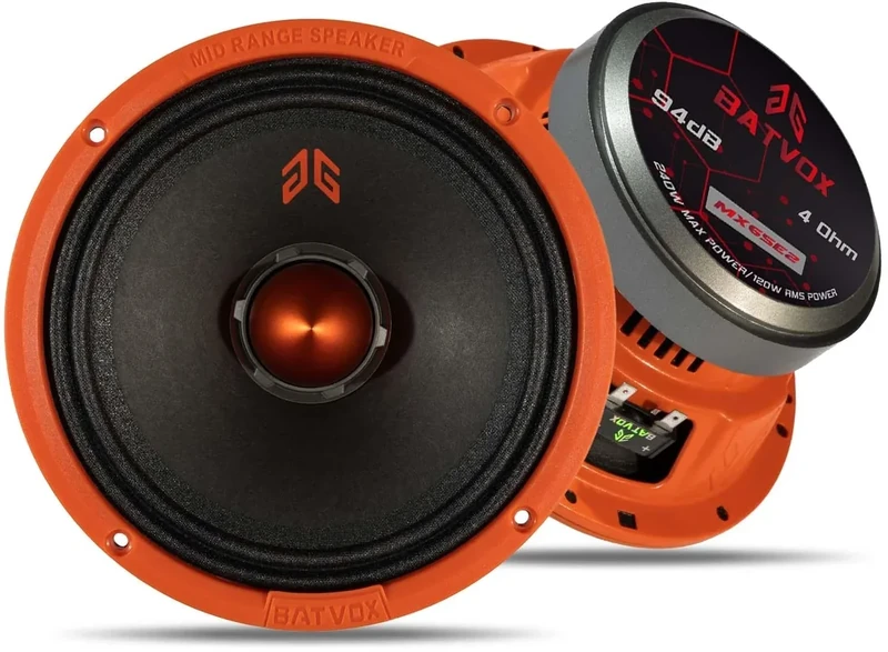 GRTSKY MX65E2 Loudspeaker 6.5 Inch Midrange 480 Watts 4 Ohms Orange Bullet, Premium Quality Audio Door Speakers for Car or Truck Stereo Sound System, Orange (2 Speakers)