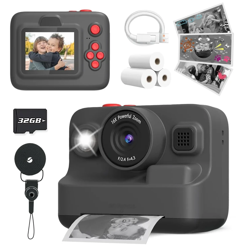 Yehtta Kids Instant Camera - 2.4" Screen, 1080P, 3 Rolls, 32GB Card