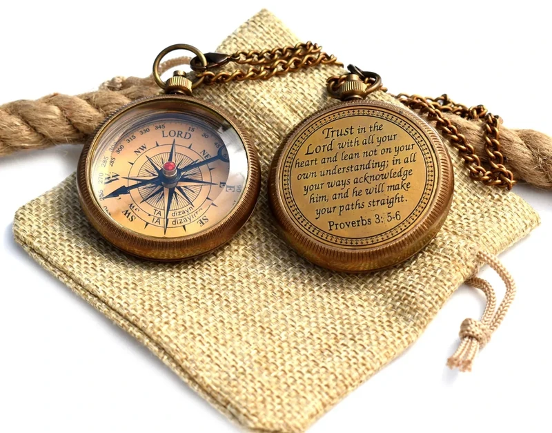 Trust in The Lord-Proverbs 3: 5-6 Quote Engraved Compass, Greeting Card, Hiking Backpacking Compass-Boy Scout Compass for Kids-2025 Graduation Day Gifts- Baptism Gifts Compass for Women Mens Boy Girls