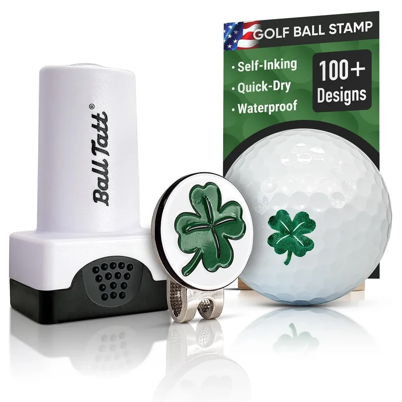 Ball Tatt - Clover Golf Ball Stamper, Self-Inking Golf Ball Stamp, Custom Golf Ball Marker with 25mm Hat Clip, Reusable Golf Ball Marking Tool to Identify Golf Balls, Golfer Gift Golfing Accessories