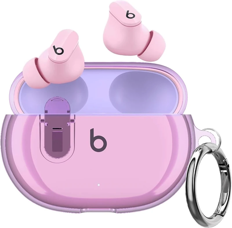 Olytop for Beats Studio Buds/Buds + Clear Case with Lock 2021/2023, Soft Transparent TPU Protective Cover Skin with Keychain Women Men for Beat Studio Buds/Buds Plus Earbuds - Purple