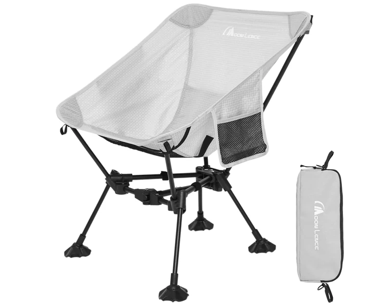 MOON LENCE Portable Camping Chair Backpacking Chair Ultralight Folding Chairs with Tear Resistant Fabric， Detachable Anti-Sinking Feet for Beach, Grey