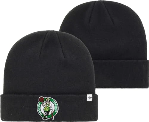 47 NBA Unisex-Adult Primary Logo Cuffed Knit Primary Logo Team Color Beanie Hat Cold Weather Hat, One Size (Boston Celtics Black)