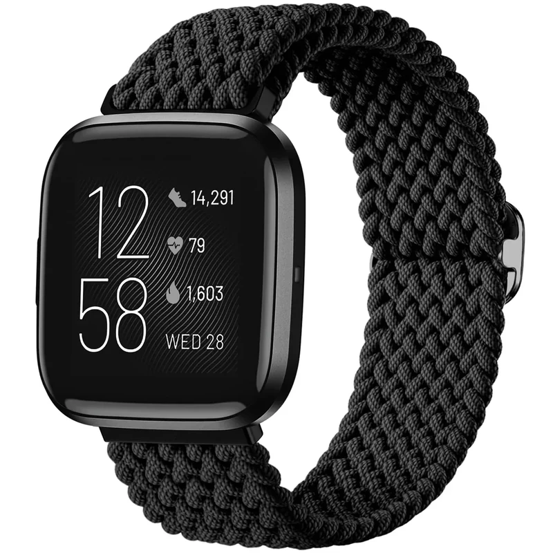 Maledan Compatible with Fitbit Versa 2 Bands Women Men, Braided Stretchy Bracelet Replacement Wrist Bands for Fitbit Versa 2/Versa/Lite/SE/Strap Accessories, Black