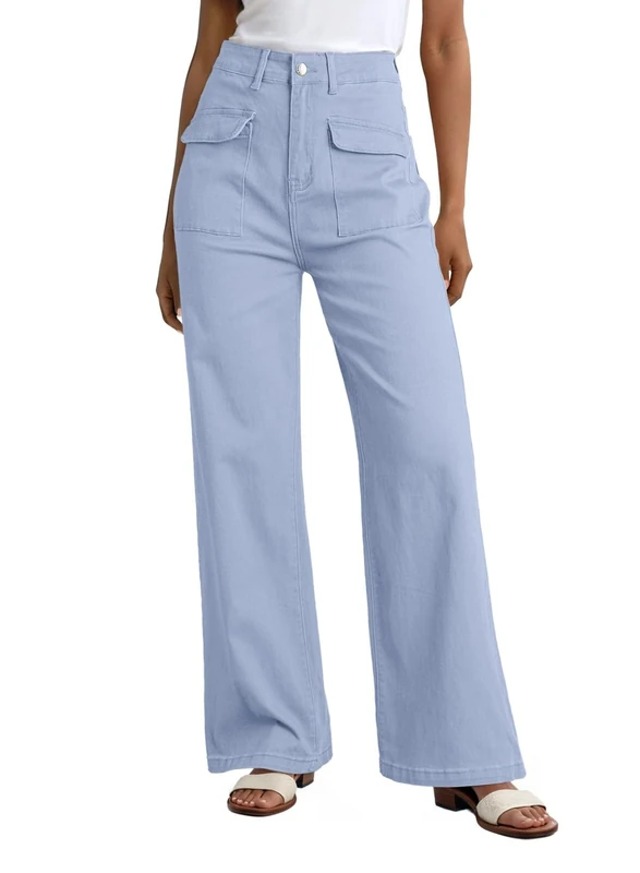 Dokotoo Women's High Waisted Cargo Jeans Pants Women Baggy Straight Wide Leg Pants 2025 Outfits Fashion Clothes Casual Trendy Teen Girls Trousers Boyfriend Denim