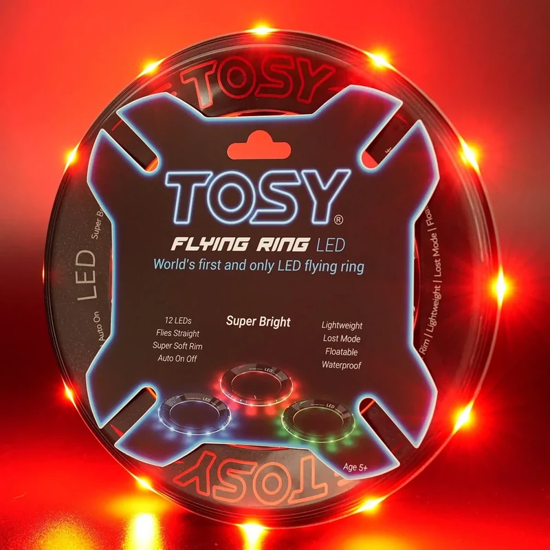 TOSY Flying Ring - 12 Monocolor LEDs, Super Bright, Lost Mode, Auto Light Up, Easter Basket Stuffers Gift for Kid/Teen/Boy/Girl, Safe, Waterproof, Pool/Beach/Camping Toy (Red)