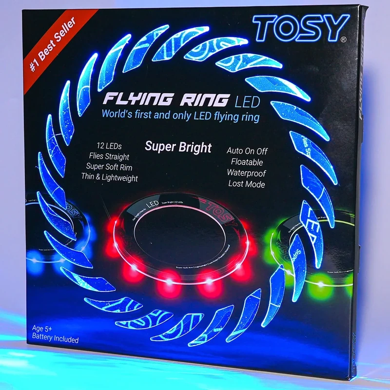 TOSY Flying Ring - 12 LEDs, Super Bright, Lost Mode, Auto Light Up, Safe & Soft, Waterproof, Lightweight, Birthday, Camping Toy, Easter Gift for Kid/Boy/Girl