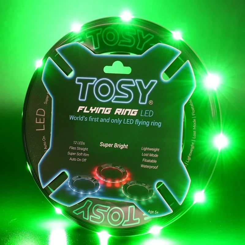 TOSY Flying Ring - 12 Monocolor LEDs, Super Bright, Lost Mode, Auto Light Up, Easter Birthday Gift for Kid/Teen/Boy/Girl, Safe, Waterproof, Pool/Beach/Camping Toy (Green)