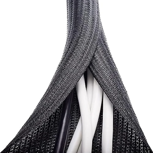26ft - 1/2 inch Cable Sleeve, ZhiYo PC Cable Wrap, Cord Wrap Wire Protector Tubing for Pets, Computer Cable Management Sleeve - Black
