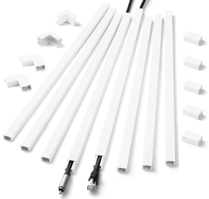 Cord Hider Wall for One Cord, 136in Cord Covers for Wires on Wall, Easy Install Cable Cover Wall, Cable Raceway White Hide Cords, Cable Hider Cord Management Wall, 8X L17in W0.6in H0.4in