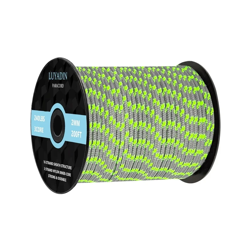LUYADIN Paracord 240lb - Diameter 2mm Micro Utility Cord -3 Strand Parachute Spool Cord - 100ft 200ft,Paracord for Camping,Hiking,Fishing,Outdoor and DIY