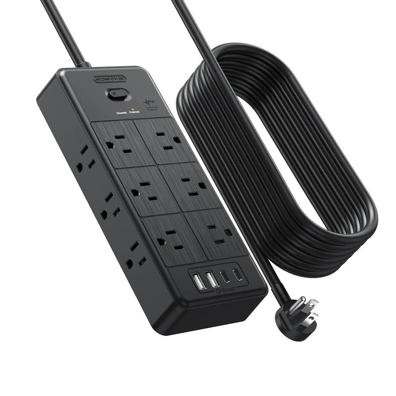 NTONPOWER 10FT Power Strip - 12 Outlets, 4 USB (2C) & Flat Plug