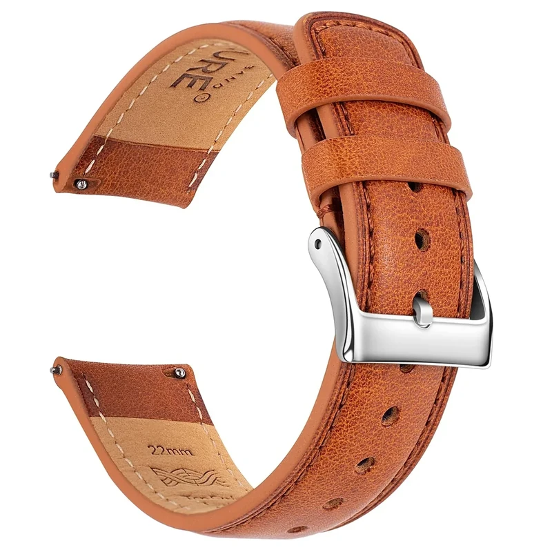 SEURE Quick Release Watch Band,Top Genuine Leather Watch Straps 19mm 20mm 21mm 22mm 24mm for Men and Women (20mm, Light brown-Silver)