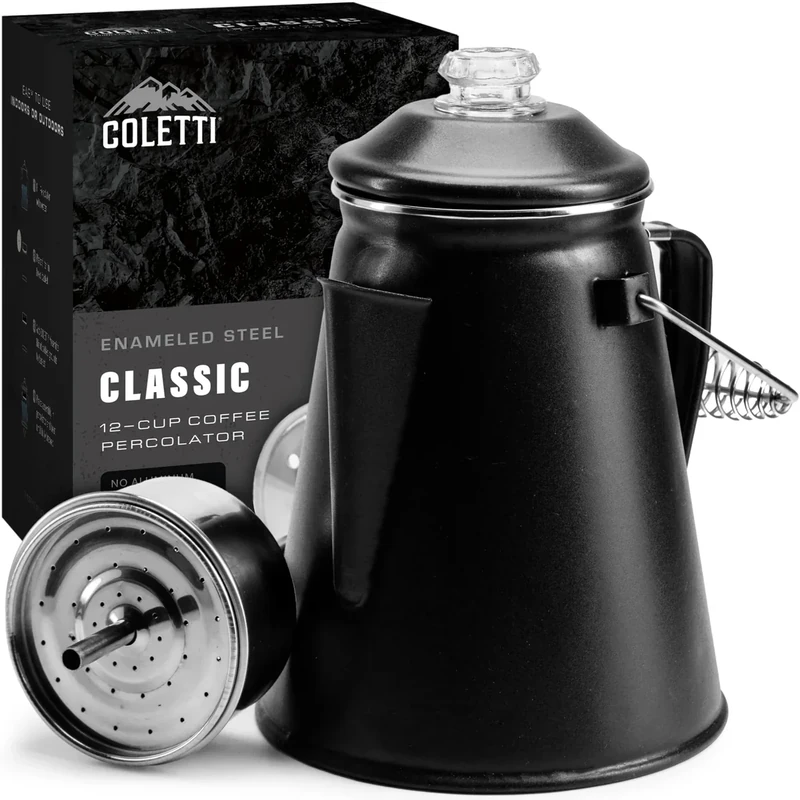 COLETTI Classic Percolator Coffee Pot — The Most Nostalgic Camping Coffee Pot, Now Modernized [Matte Gray Enamel, 12 Cup]
