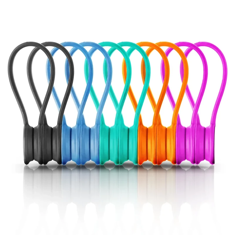 Kanemc Upgraded Magnetic Cable Holder, Silicone Cord Ties Bread Twist Ties Magnetic Cord Fasteners Cable Management Clips (10Pcs-Multicolor)