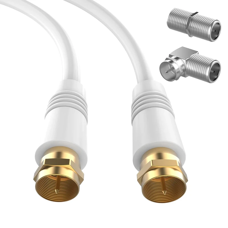 20FT RG6 Coaxial Cable, TV Coax Cable Cord Extender, Gold Plated Connectors, RG6 Compatible for Cable Modems, Cable Box, Digital Router, With F Connector and 90 Degree Angled Male to Female Adapter