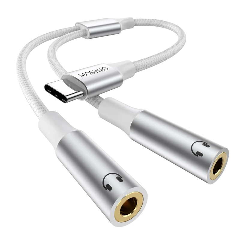 MOSWAG USB-C to Dual 3.5mm Audio Splitter - Pixel, Galaxy, iPad