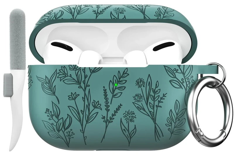 Maxjoy Silicone Case for AirPods Pro 2/1 - Pine Green Flower Keychain