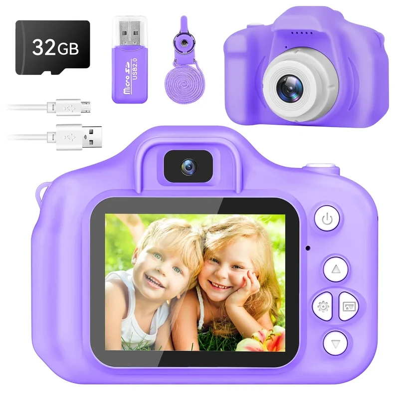 GPOSY Kids Dual-Lens Camera - 1080P HD Video, 8x Zoom, 32GB SD Card
