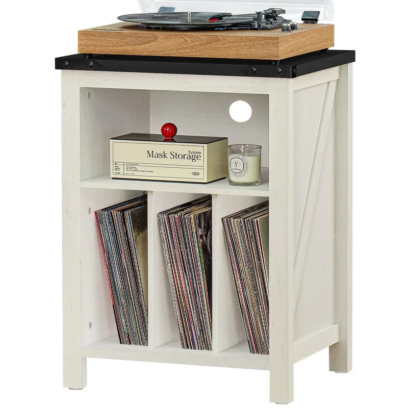 Joaxswe Record Player Stand - White Vinyl Storage Holds 160 Albums