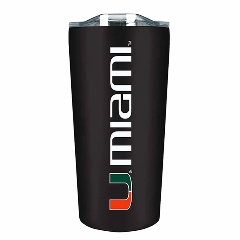 Campus Colors College Stainless Steel, Double Walled, Vacuum Insulated, Reusable Collegiate Tumbler with Slider-Top Lid for Travel, Sports, and Coffee, 18 oz (Miami Hurricanes - Black)